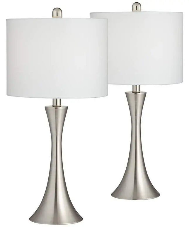 360 Lighting Gerson Brushed Nickel LED Table Lamps with Dimmers Set of 2 360 Lightning