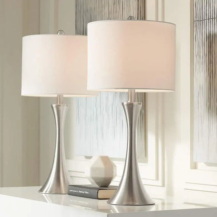 360 Lighting Gerson Brushed Nickel LED Table Lamps with Dimmers Set of 2 360 Lightning