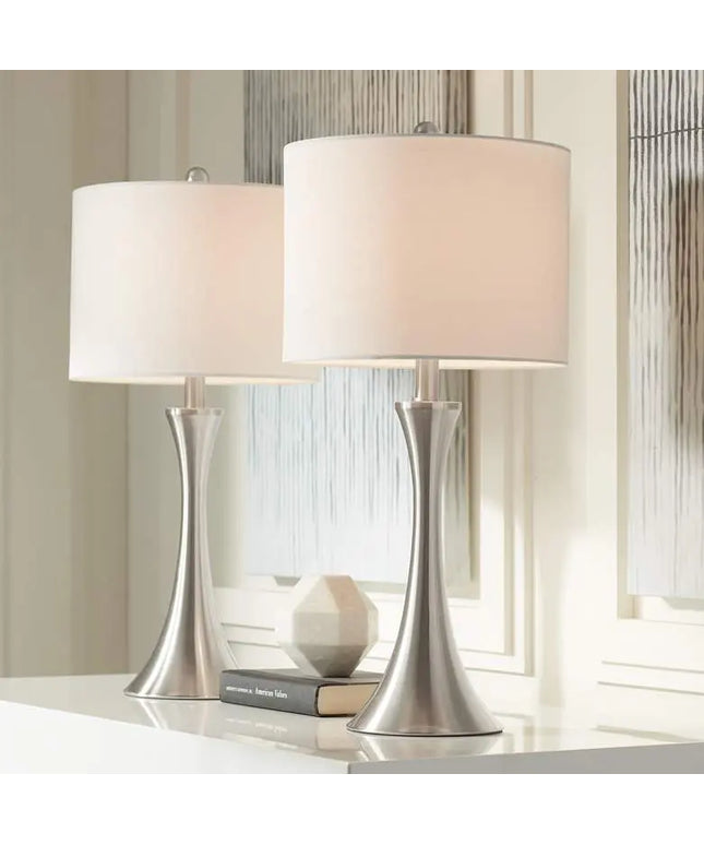 360 Lighting Gerson Brushed Nickel LED Table Lamps with Dimmers Set of 2 360 Lightning