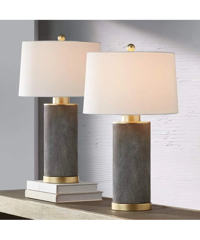360 Lighting Gilson Gold Textured Gray Modern Ceramic Table Lamps Set of 2 360 Lightning