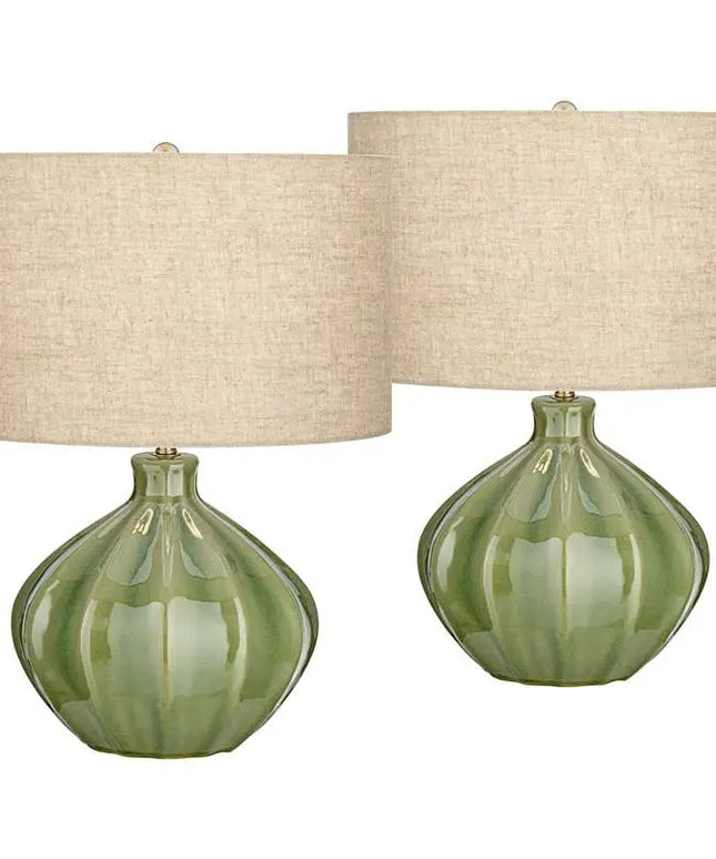 360 Lighting Gordy 20 1/2" Green Ceramic Accent Table Lamps Set of 2 360 Lightning