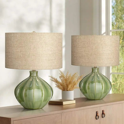 360 Lighting Gordy 20 1/2" Green Ceramic Accent Table Lamps Set of 2 360 Lightning