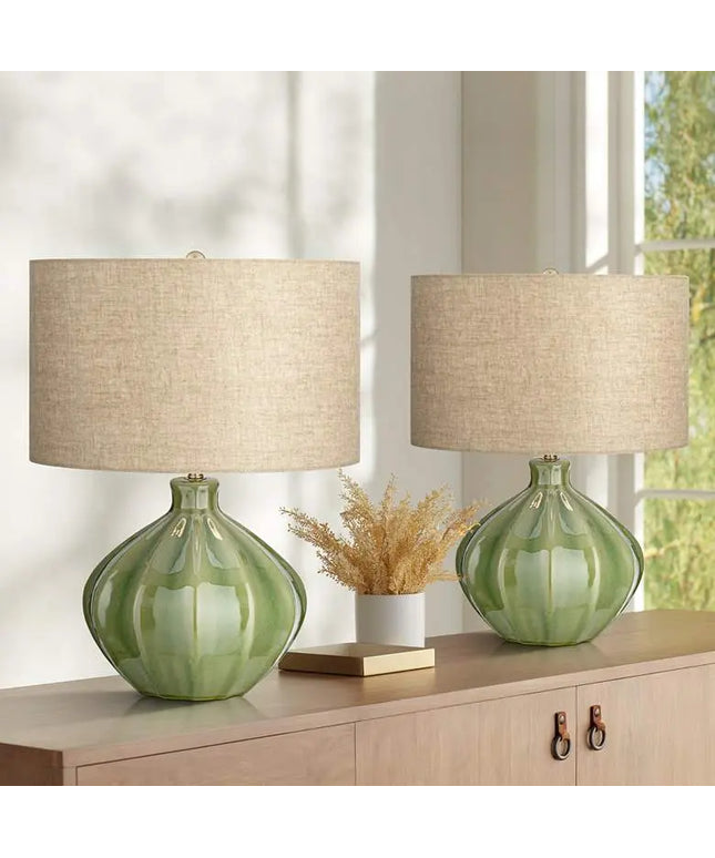 360 Lighting Gordy 20 1/2" Green Ceramic Accent Table Lamps Set of 2 360 Lightning