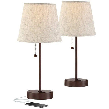360 Lighting Justin 18 1/4" High Bronze USB Table Lamps Set of 2 360 Lightning