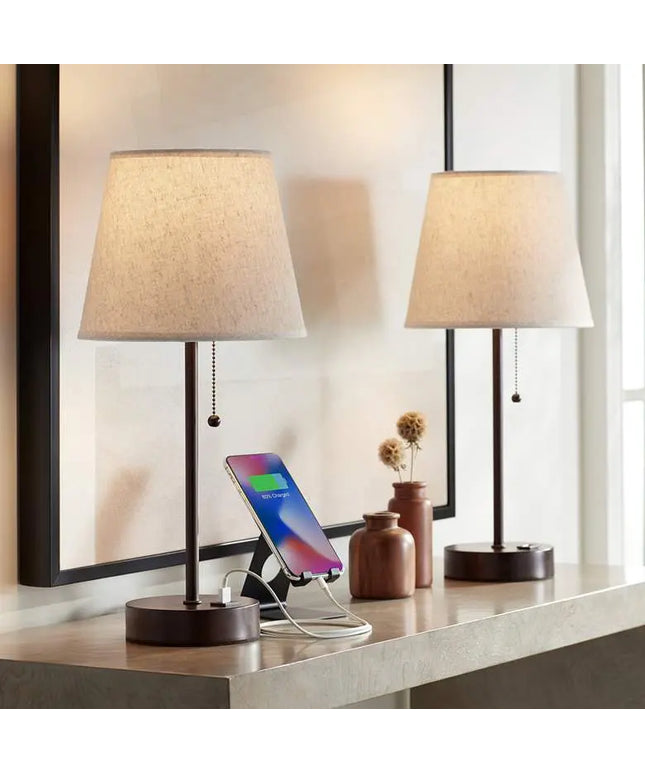 360 Lighting Justin 18 1/4" High Bronze USB Table Lamps Set of 2 360 Lightning