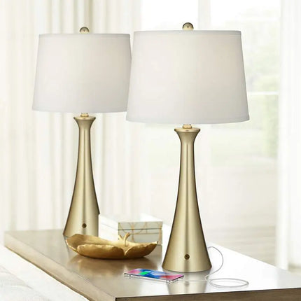 360 Lighting Karl 27 1/2" Modern Gold USB Table Lamps Set of 2 360 Lightning