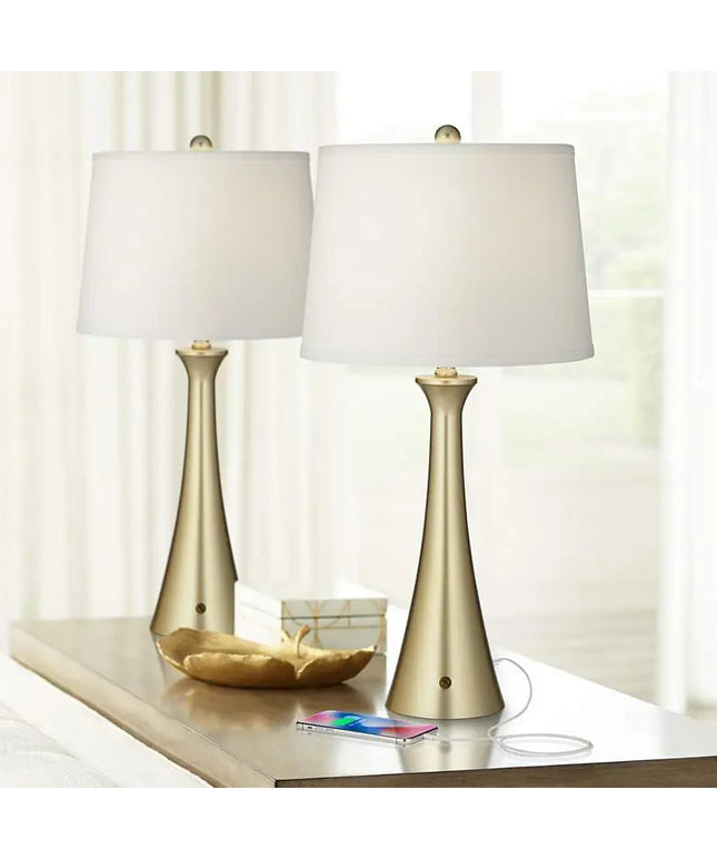 360 Lighting Karl 27 1/2" Modern Gold USB Table Lamps Set of 2 360 Lightning