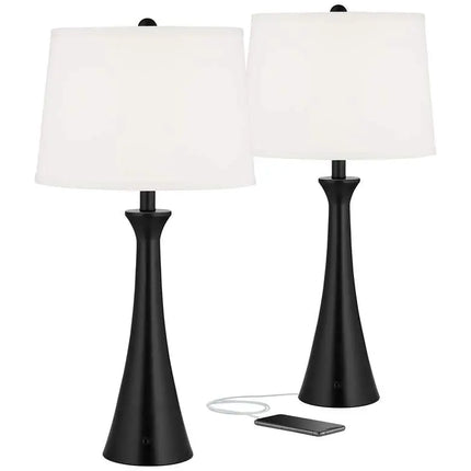 360 Lighting Karl 28 1/4" Black Finish Outlet-USB Table Lamps Set of 2 360 Lightning