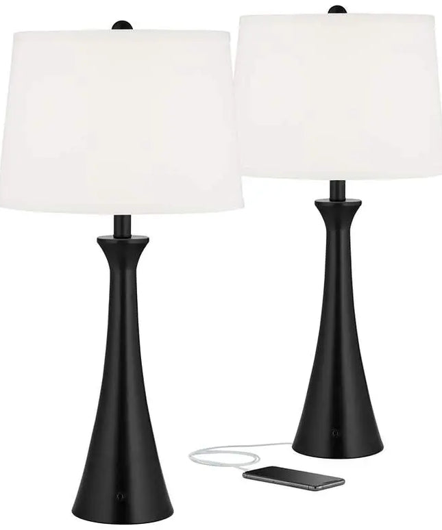 360 Lighting Karl 28 1/4" Black Finish Outlet-USB Table Lamps Set of 2 360 Lightning