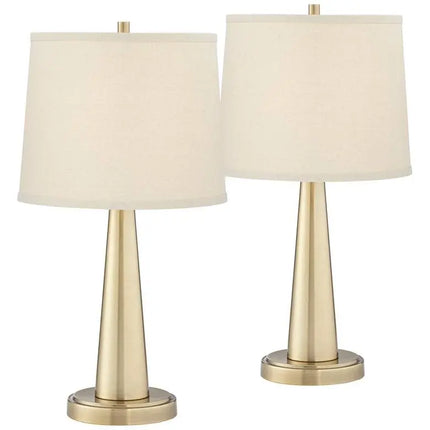 360 Lighting Karla 25" Brass Finish Modern USB Table Lamps Set of 2 360 Lightning