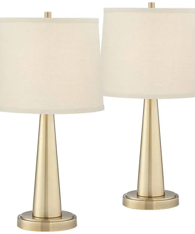 360 Lighting Karla 25" Brass Finish Modern USB Table Lamps Set of 2 360 Lightning