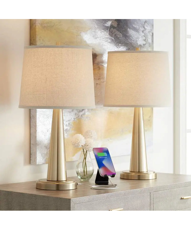 360 Lighting Karla 25" Brass Finish Modern USB Table Lamps Set of 2 360 Lightning