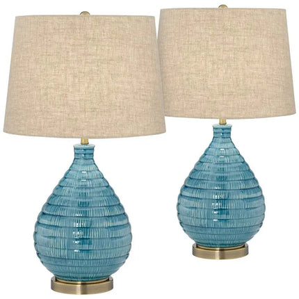 360 Lighting Kayley 24" High Modern Blue Ceramic Table Lamps Set of 2 360 Lightning