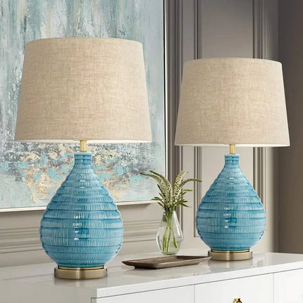 360 Lighting Kayley 24" High Modern Blue Ceramic Table Lamps Set of 2 360 Lightning