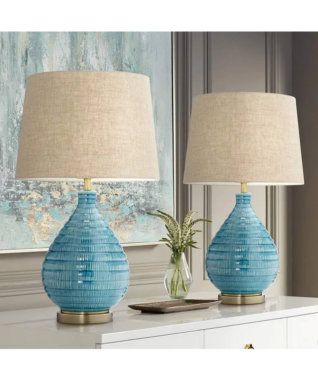 360 Lighting Kayley 24" High Modern Blue Ceramic Table Lamps Set of 2 360 Lightning