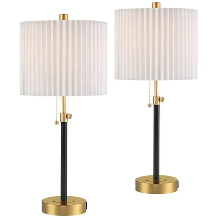 360 Lighting Lenore Adjustable Height Black and Gold USB Lamps Set of 2 360 Lightning