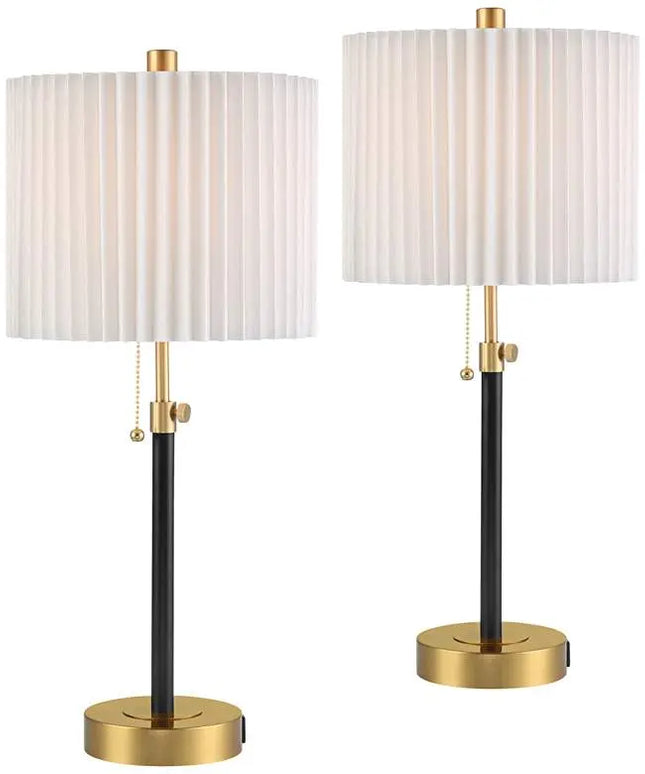 360 Lighting Lenore Adjustable Height Black and Gold USB Lamps Set of 2 360 Lightning
