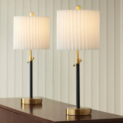 360 Lighting Lenore Adjustable Height Black and Gold USB Lamps Set of 2 360 Lightning