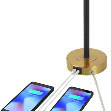360 Lighting Lenore Adjustable Height Black and Gold USB Lamps Set of 2 360 Lightning