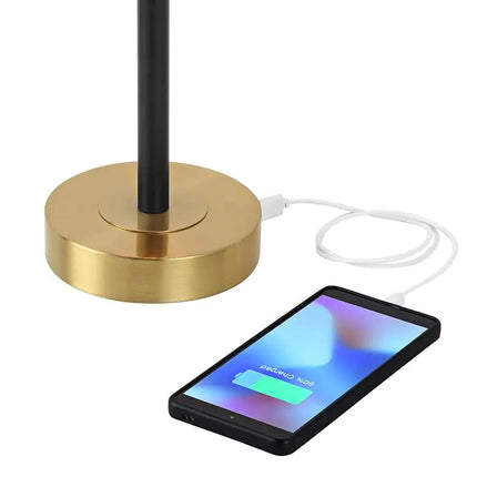 360 Lighting Lenore Adjustable Height Black and Gold USB Lamps Set of 2 360 Lightning