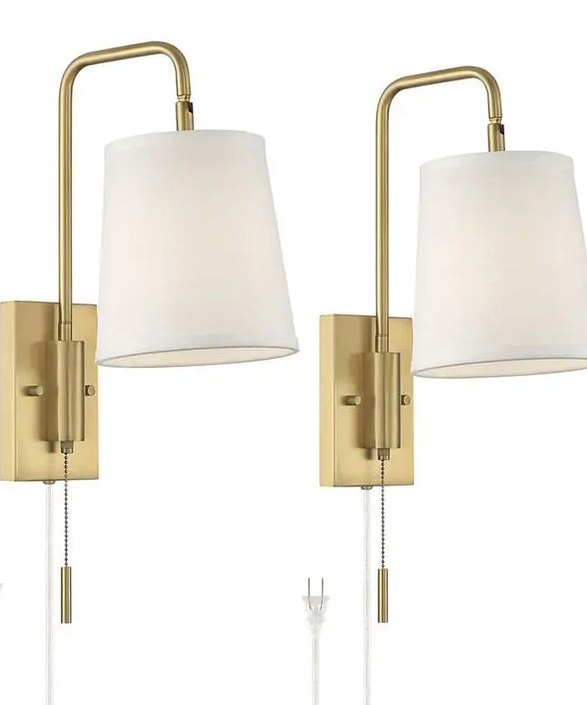 360 Lighting Luca 15 1/2" Brass Plug-In Swing Arm Wall Lamps Set of 2 360 Lightning
