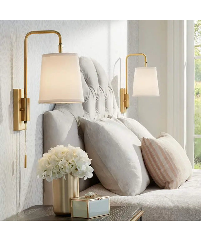 360 Lighting Luca 15 1/2" Brass Plug-In Swing Arm Wall Lamps Set of 2 360 Lightning
