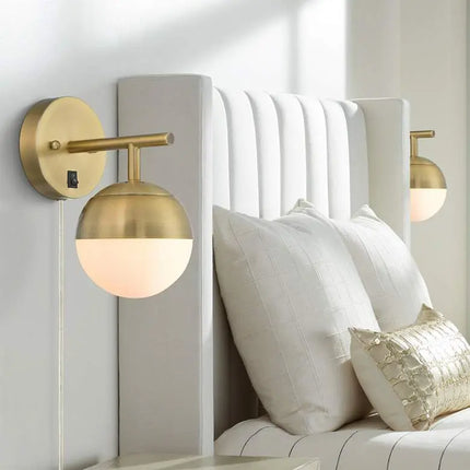 360 Lighting Luna Antique Brass Globe Plug-In Wall Lamps Set of 2 360 Lighting