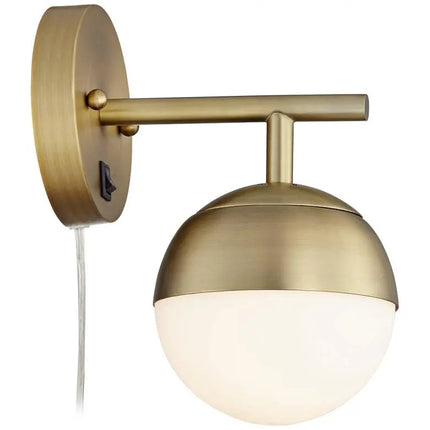 360 Lighting Luna Antique Brass Globe Plug-In Wall Lamps Set of 2 360 Lighting