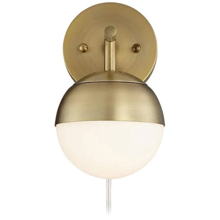 360 Lighting Luna Antique Brass Globe Plug-In Wall Lamps Set of 2 360 Lighting