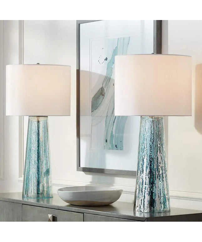 360 Lighting Marcus 30" Tapered Column Mercury Glass Lamps Set of 2 360 Lightning