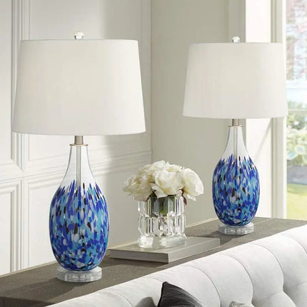 360 Lighting Marnie 27 3/4" Blue Art Glass Table Lamps Set of 2 360 Lightning