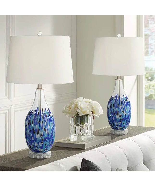 360 Lighting Marnie 27 3/4" Blue Art Glass Table Lamps Set of 2 360 Lightning