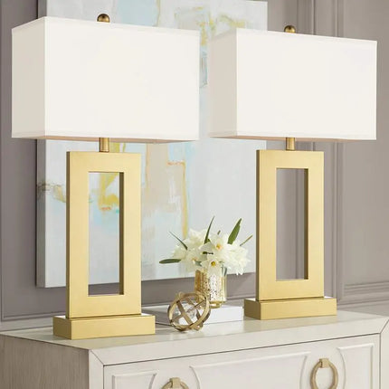 360 Lighting Marshall Modern Luxe Gold Open Rectangle Table Lamps Set of 2 360 Lightning