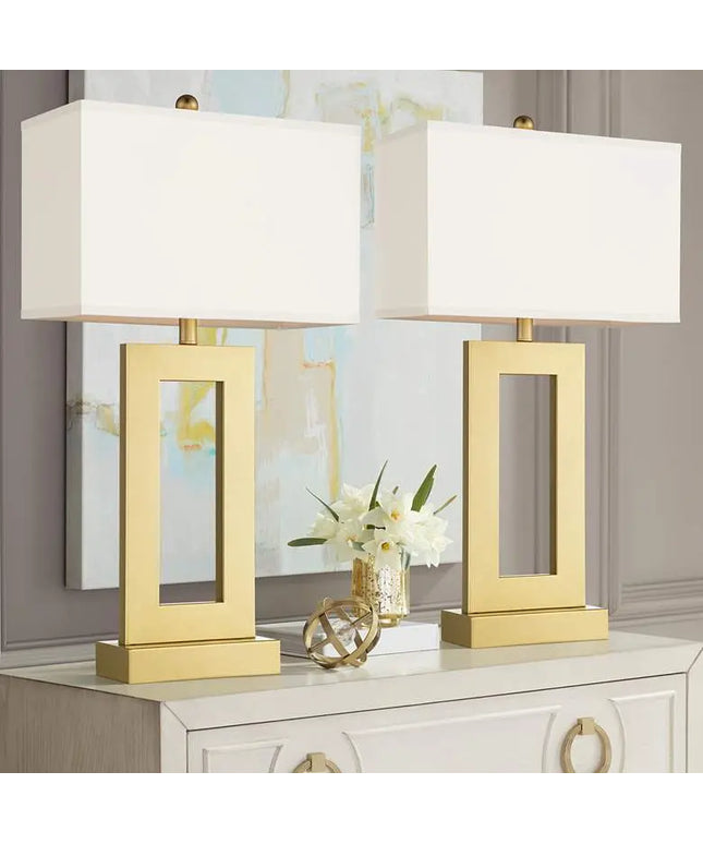 360 Lighting Marshall Modern Luxe Gold Open Rectangle Table Lamps Set of 2 360 Lightning