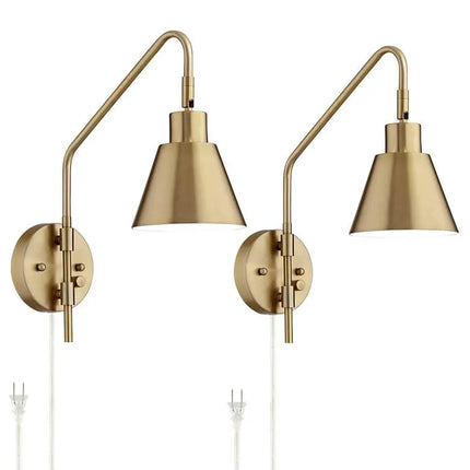 360 Lighting Marybel Antique Brass Plug-In Swing Arm Wall Lamps Set of 2 360 Lighting