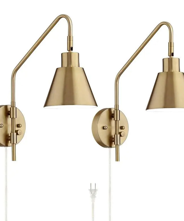 360 Lighting Marybel Antique Brass Plug-In Swing Arm Wall Lamps Set of 2 360 Lighting