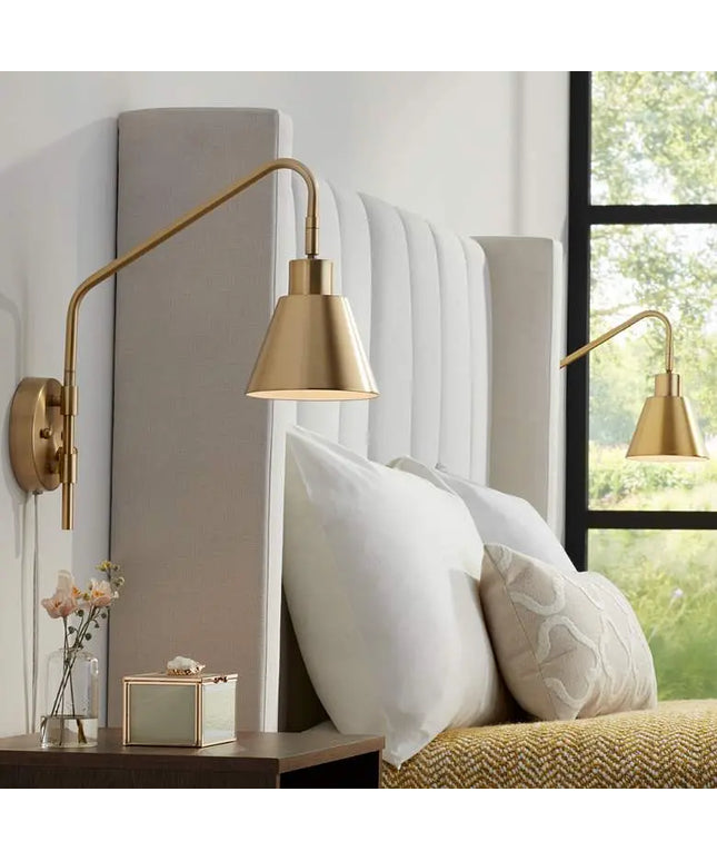 360 Lighting Marybel Antique Brass Plug-In Swing Arm Wall Lamps Set of 2 360 Lighting