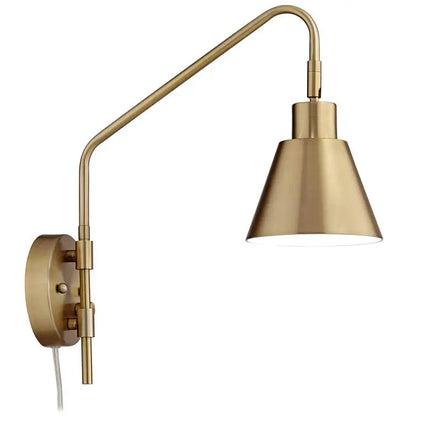 360 Lighting Marybel Antique Brass Plug-In Swing Arm Wall Lamps Set of 2 360 Lighting