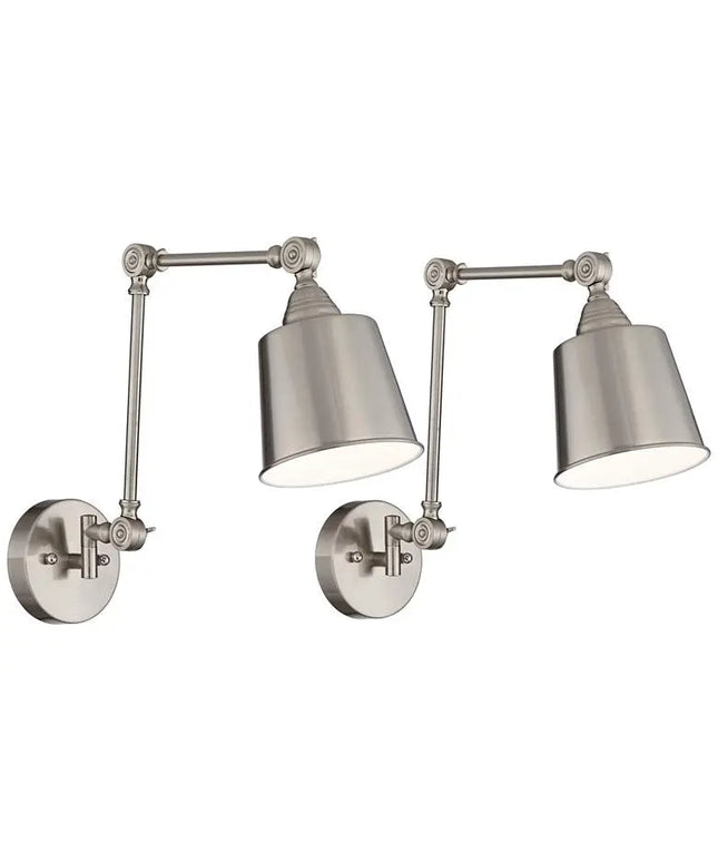 360 Lighting Mendes Adjustable Brushed Nickel Hardwire Wall Lamps Set of 2 360 Lighting