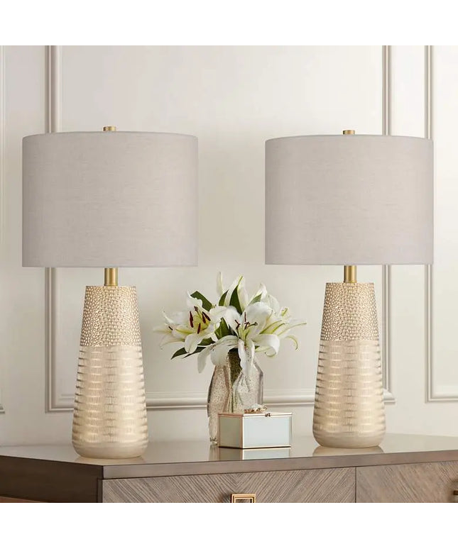 360 Lighting Mira 25 1/4" Textured Gold Modern Table Lamps Set of 2 360 Lightning