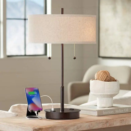 360 Lighting Nikola 23 1/2" Bronze Outlet and USB Ports Table Lamp 360 Lightning
