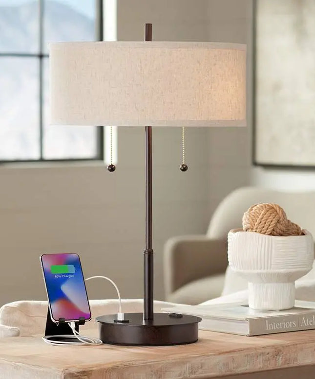 360 Lighting Nikola 23 1/2" Bronze Outlet and USB Ports Table Lamp 360 Lightning