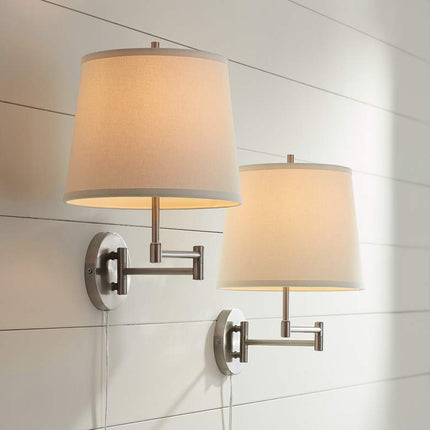 360 Lighting Oray Brushed Nickel Swing Arm Plug-In Wall Lamps Set of 2