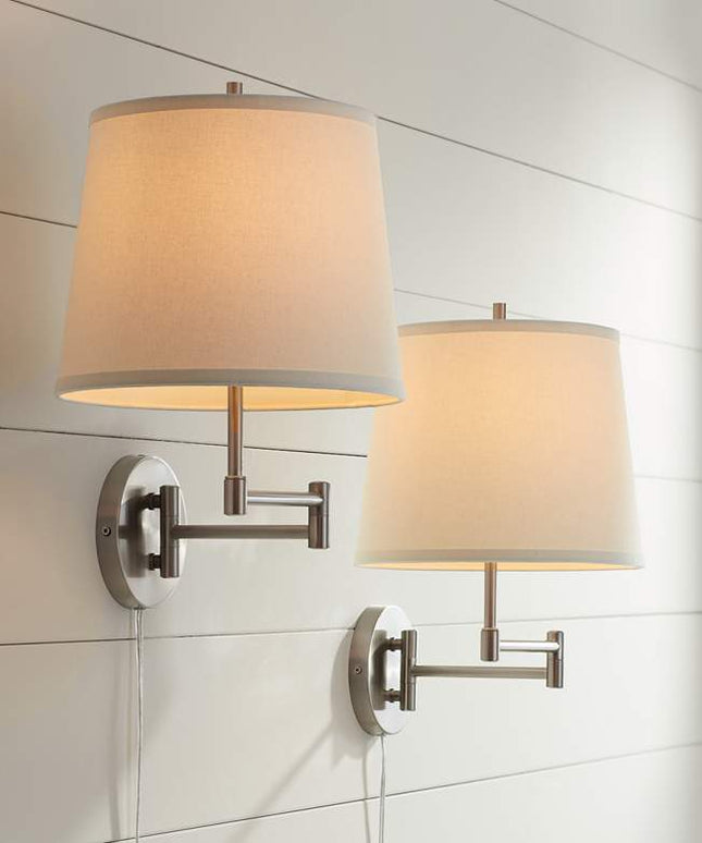 360 Lighting Oray Brushed Nickel Swing Arm Plug-In Wall Lamps Set of 2