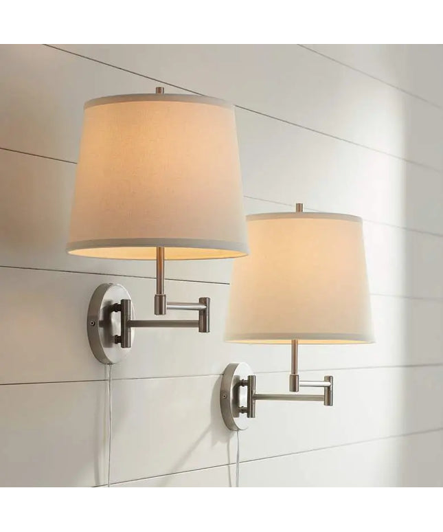 360 Lighting Oray Brushed Nickel Swing Arm Plug-In Wall Lamps Set of 2 360 Lightning