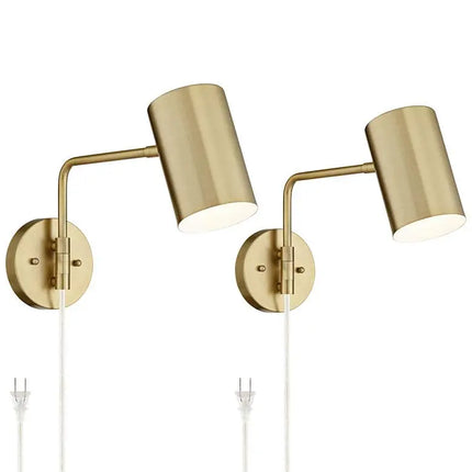 360 Lighting Patt Brushed Brass Swing Arm Plug-In Wall Lamps Set of 2 360 Lighting