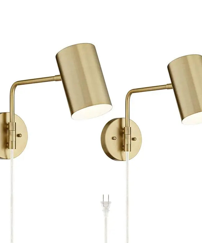 360 Lighting Patt Brushed Brass Swing Arm Plug-In Wall Lamps Set of 2 360 Lighting