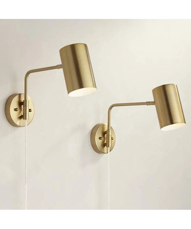 360 Lighting Patt Brushed Brass Swing Arm Plug-In Wall Lamps Set of 2 360 Lighting