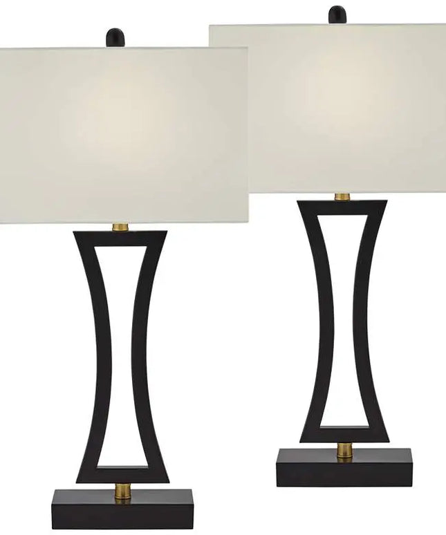 360 Lighting Roxie 31" Black Metal USB Table Lamps Set of 2 360 Lightning