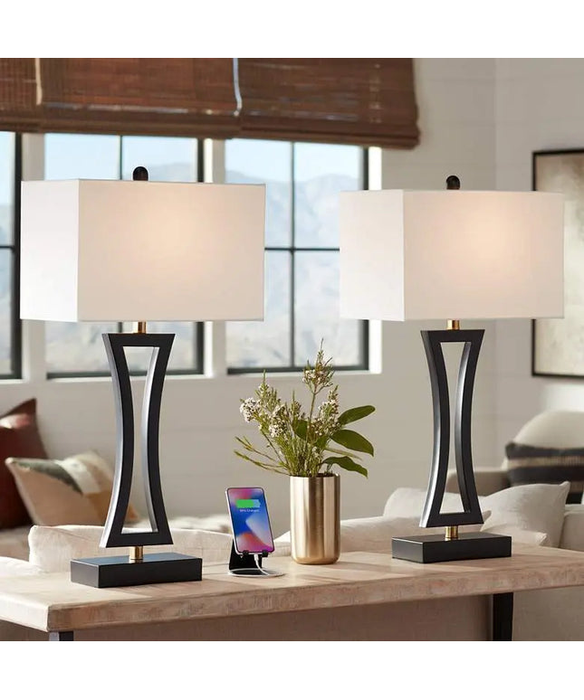 360 Lighting Roxie 31" Black Metal USB Table Lamps Set of 2 360 Lightning